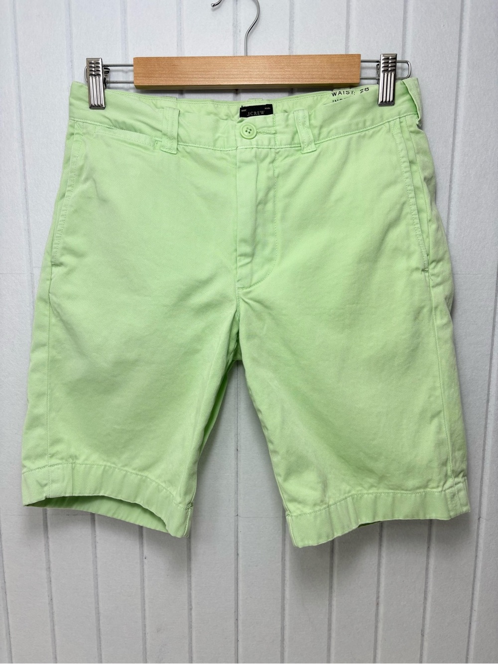 J. Crew Men's Lime Green‎ Flat Front Chino Cotton Twill Shorts size 28